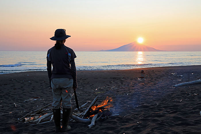 利尻山に沈む夕日